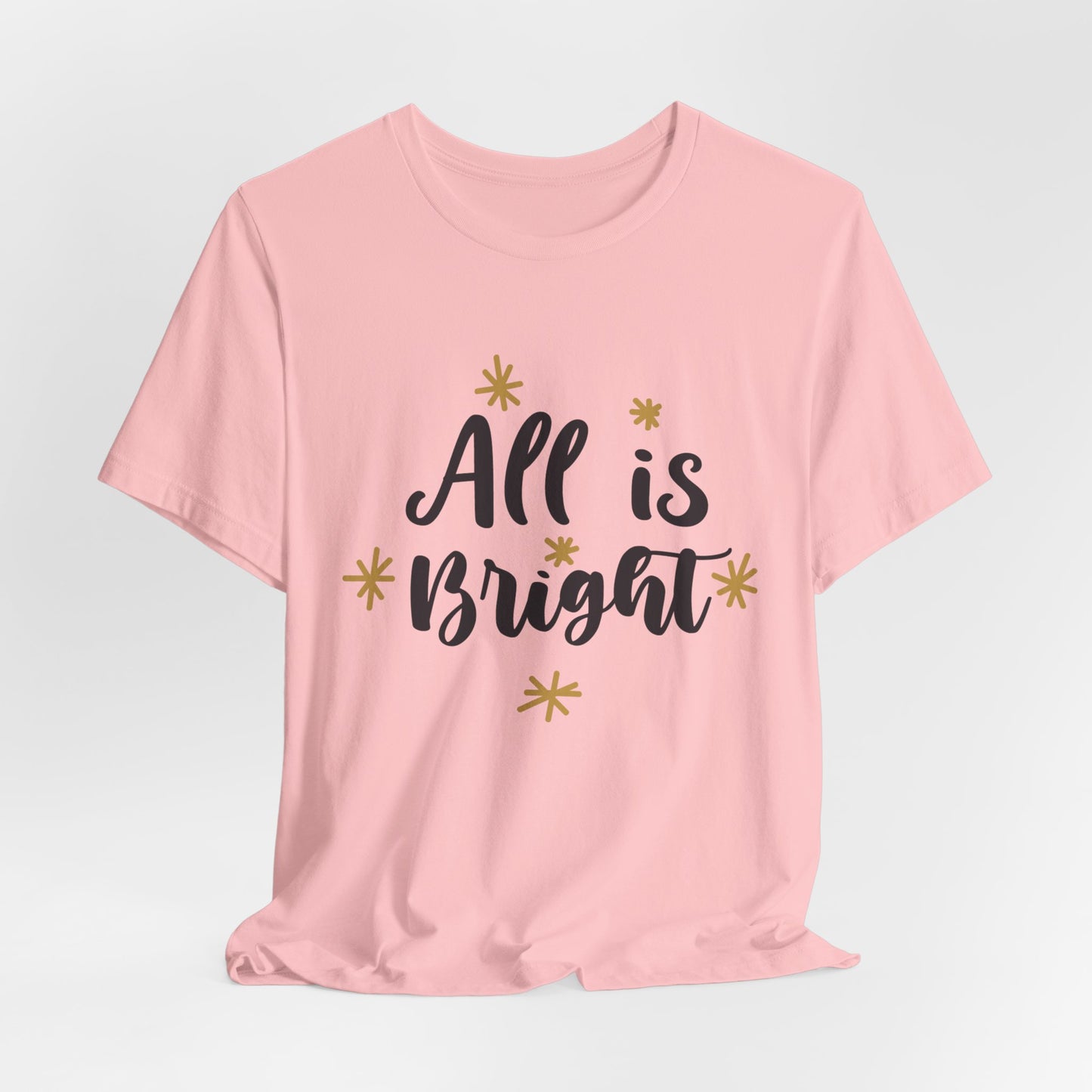 All Is Bright Christmas T-Shirt – Festive Holiday Tee with Gold Stars Design