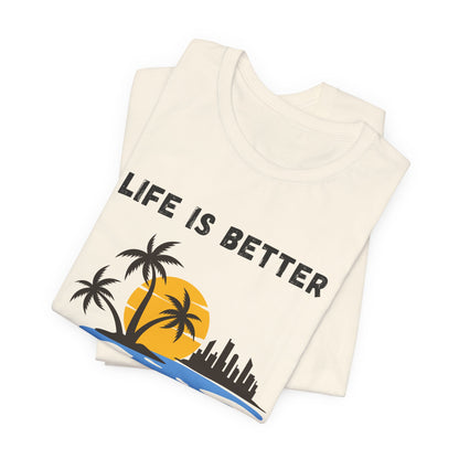 Tropical Sunset Skyline T-Shirt - Life Is Better When I Show Up Motivational Tee