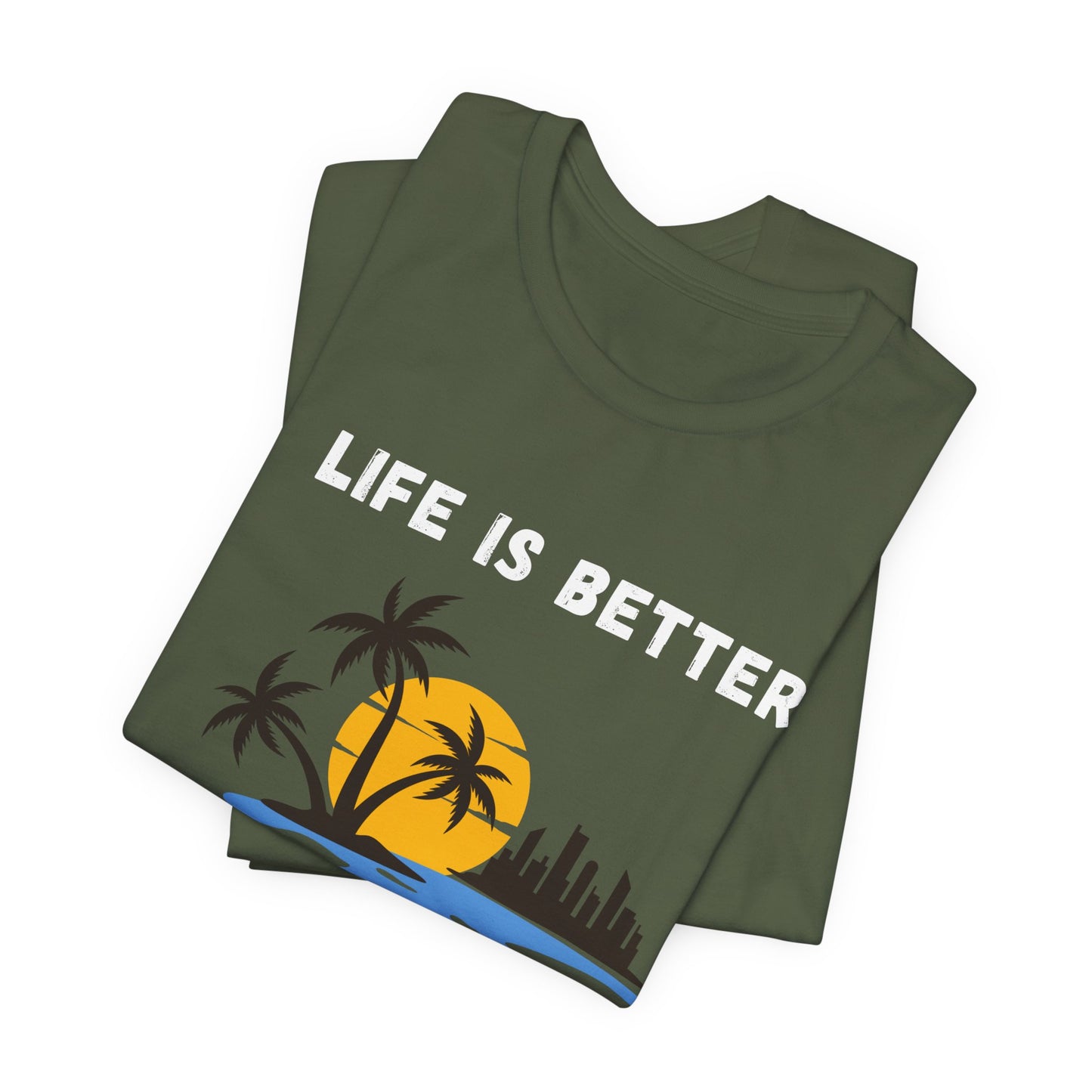 Tropical Sunset Skyline T-Shirt - Life Is Better When I Show Up Motivational Tee