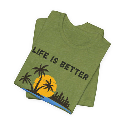 Tropical Sunset Skyline T-Shirt - Life Is Better When I Show Up Motivational Tee