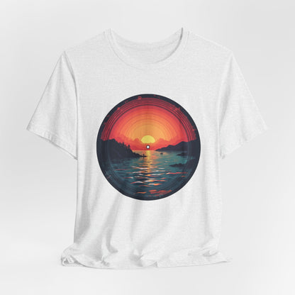 Sunset Vinyl Record Graphic Tee – Retro Sunset Beach Scene T-Shirt"