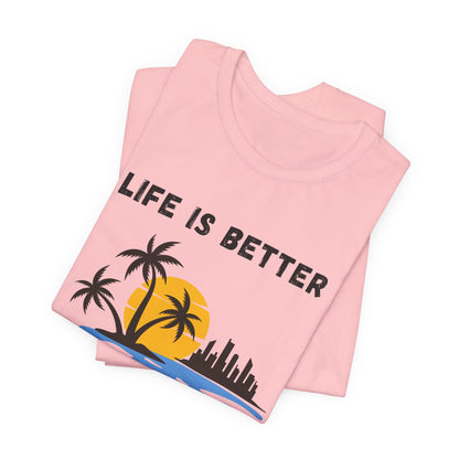 Tropical Sunset Skyline T-Shirt - Life Is Better When I Show Up Motivational Tee