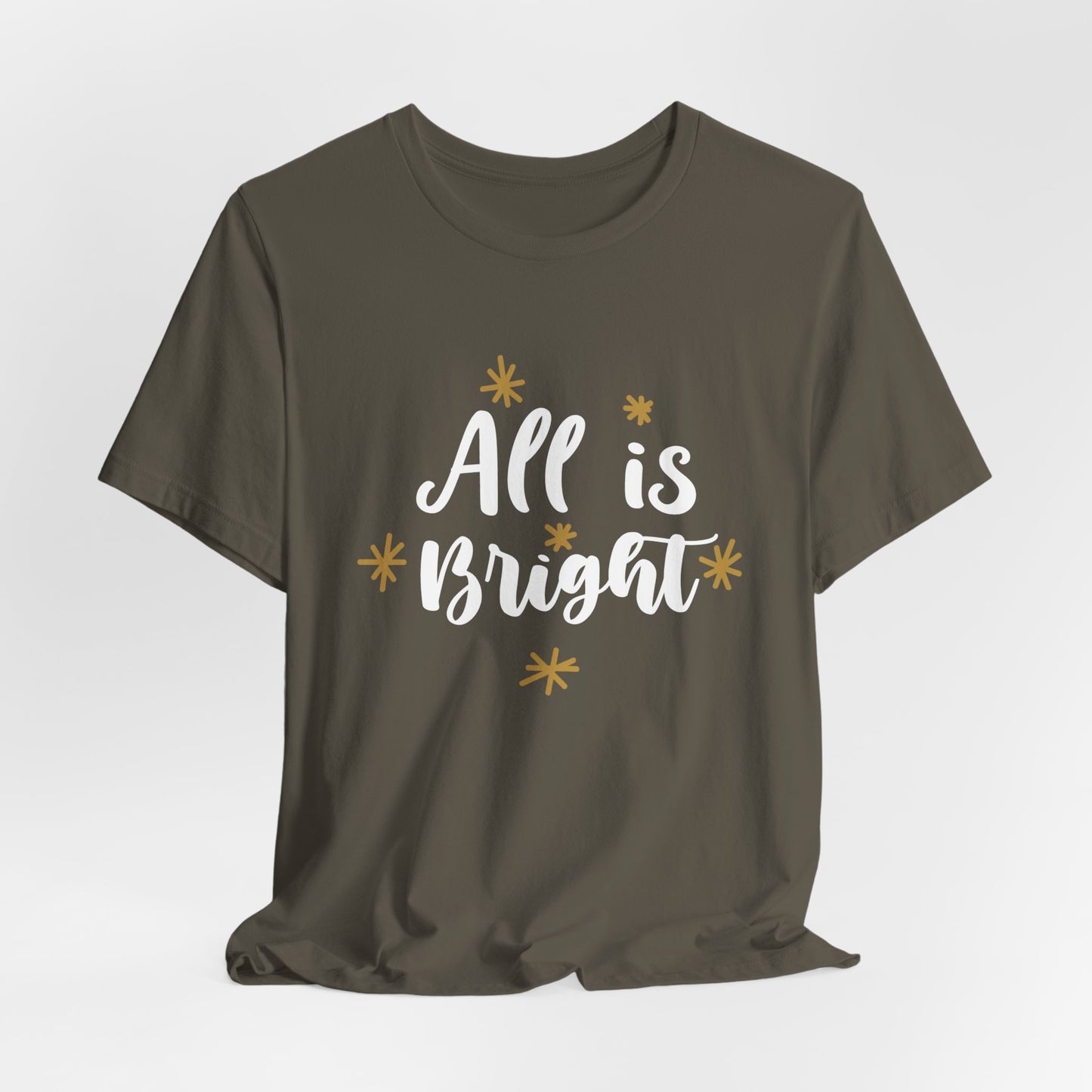 All Is Bright Christmas T-Shirt – Festive Holiday Tee with Gold Stars Design