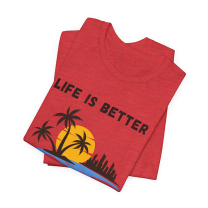 Tropical Sunset Skyline T-Shirt - Life Is Better When I Show Up Motivational Tee