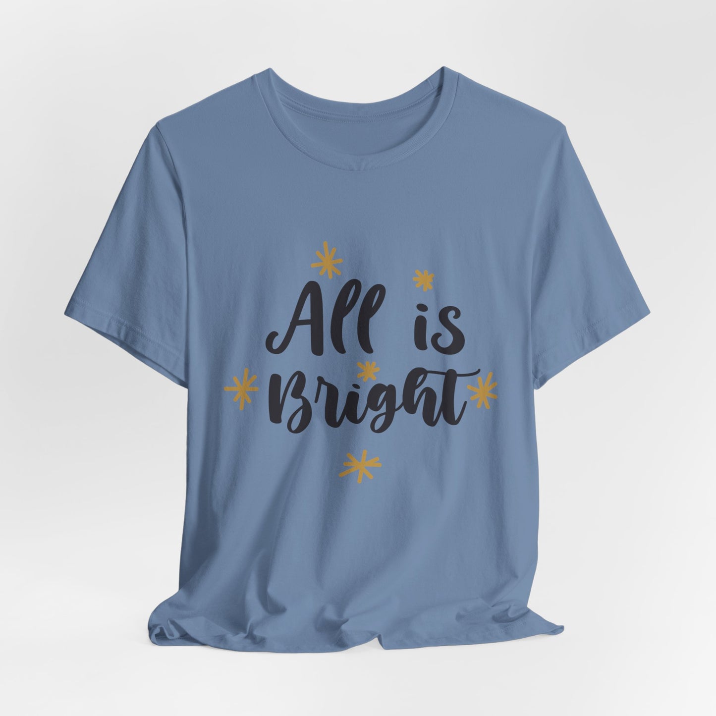 All Is Bright Christmas T-Shirt – Festive Holiday Tee with Gold Stars Design