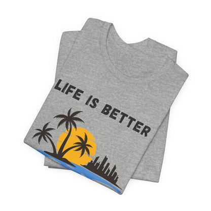 Tropical Sunset Skyline T-Shirt - Life Is Better When I Show Up Motivational Tee