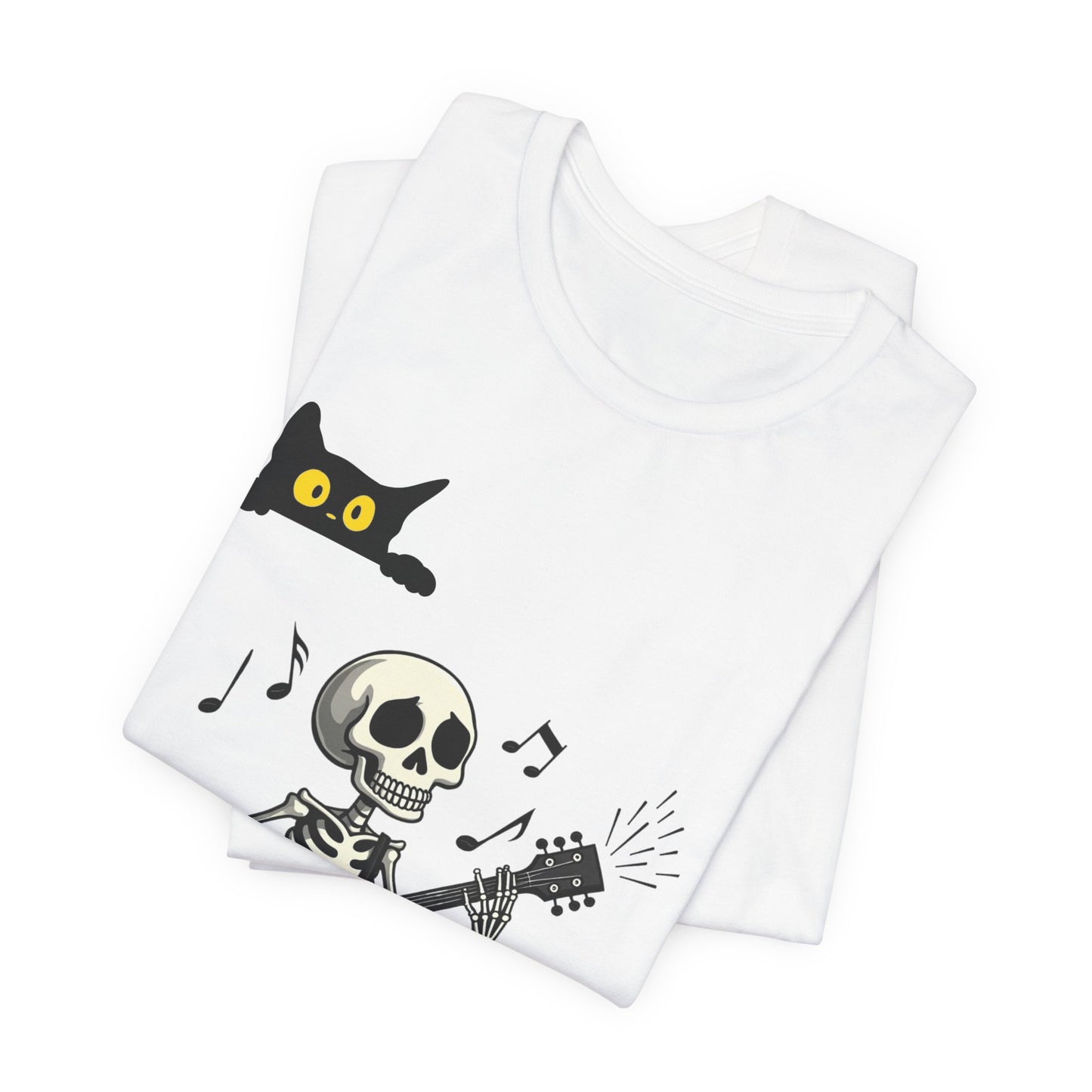 Rocking Skeleton Guitarist Halloween T-Shirt with Scaredy Cat