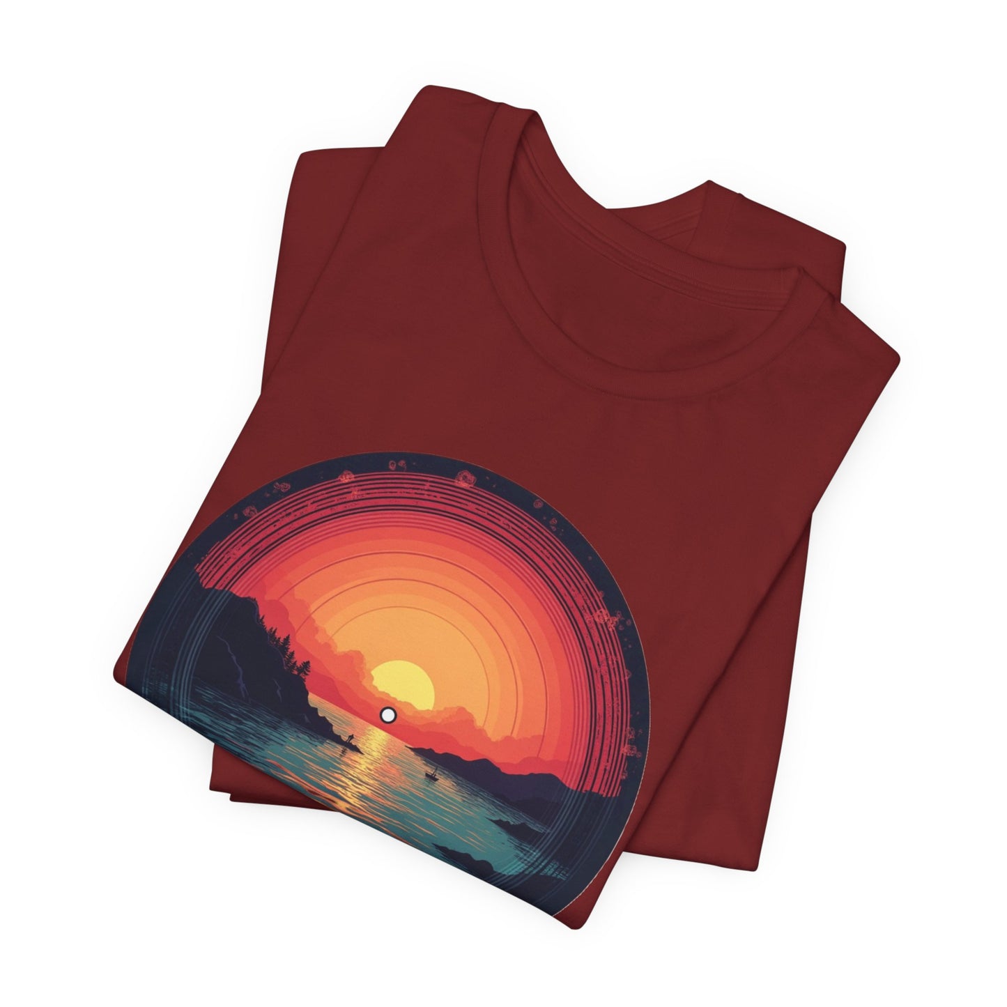 Sunset Vinyl Record Graphic Tee – Retro Sunset Beach Scene T-Shirt"