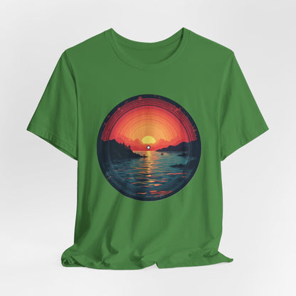 Sunset Vinyl Record Graphic Tee – Retro Sunset Beach Scene T-Shirt"