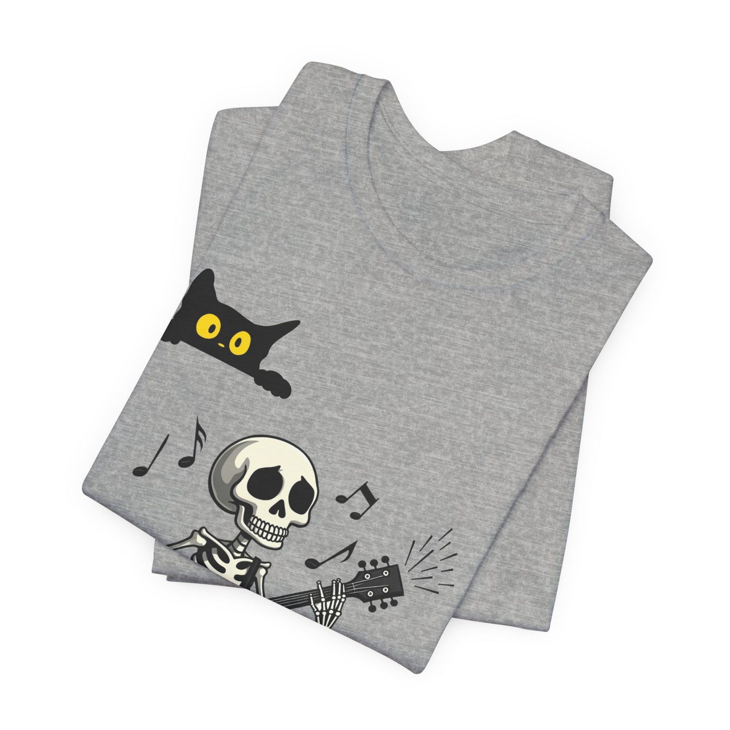 Rocking Skeleton Guitarist Halloween T-Shirt with Scaredy Cat