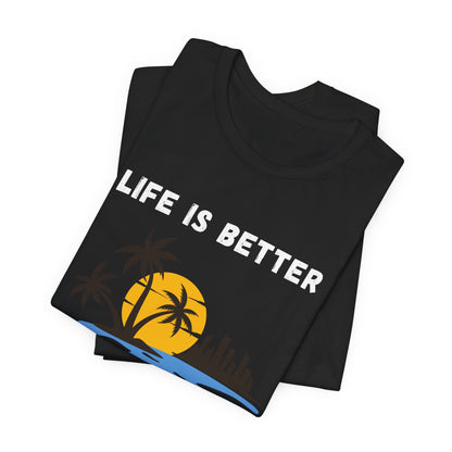 Tropical Sunset Skyline T-Shirt - Life Is Better When I Show Up Motivational Tee